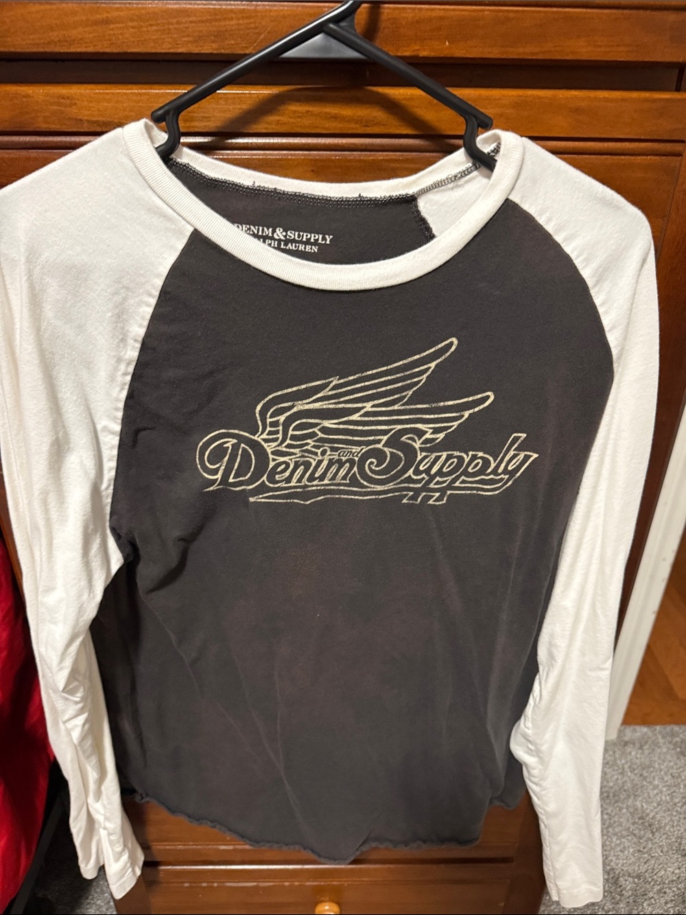 Denim & Supply Ralph Lauren Black and White Raglan Graphic Long Sleeve Tee
